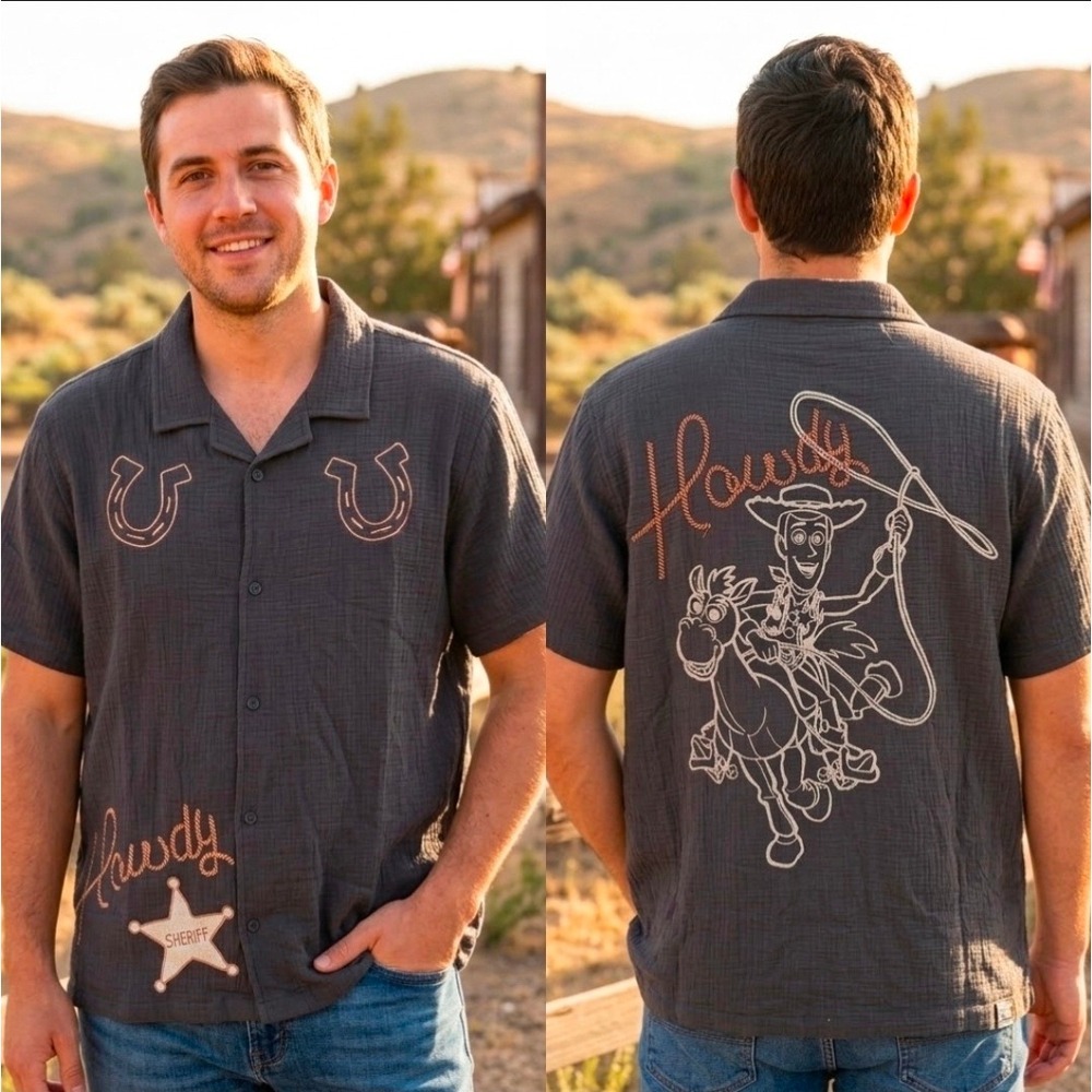 Disney Pixar Toy Story Woody Bullseye Gauze Shirt Gray Mens 2XL XXL Cowboy New - Picture 1 of 9
